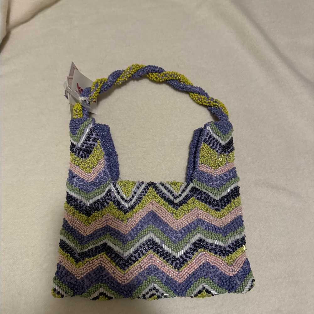 Viral Beaded Multicolor Chevron Patterned Handbag - image 2